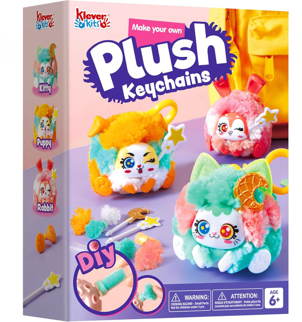 DIY Plush Keychain Making Craft, DIY Arts & Craft Set with 3 Models, Create Your Own Stuffed Keychain for Boys and Girls Ages 6 7 8 9