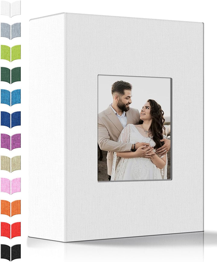 Photo Album 4X6 with 300 Pockets,Slip-In Picture Albums,Linen Cover Memory Book with Front Window,White Page Vertical Photo Book for Wedding,Family,Anniversare,Baby,Vacation