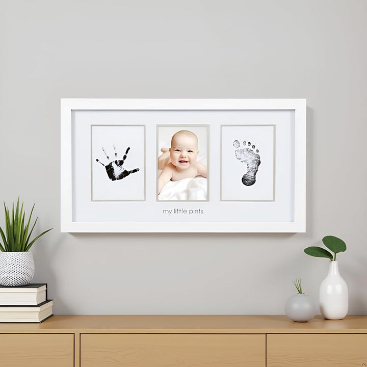 Baby Hand and Footprint Kit - Inkless No Mess Clean-Touch Ink Pad, Newborn Keepsake Frame, Nursery Decor Essentials, Perfect Shower Gift for Boys and Girls, White