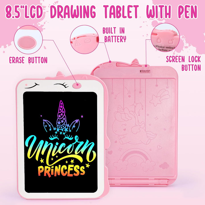 10 Pcs Unicorn Gifts for Girls Toys Christmas Birthday Gifts Kids Girls Age 3 4 5 6 7 8 9 12 with Glowing Blanket/Lcd Drawing Tablet, Unicorn Kids Girls Toys for Daughter, Niece, Granddaughter