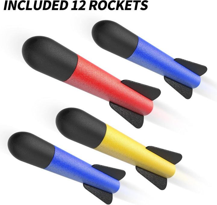 Rocket Launcher for Kids, 12 Foam Rockets and Launcher Pad, Launch up to 100+Ft, Kids Outdoor Toys, Birthday Gift Toys for Kids Boys Girls Age 3 4 5 6 + Years Old