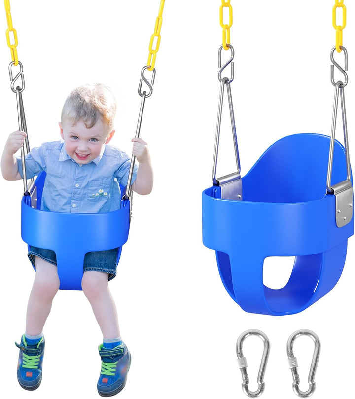Toddler Swing, Baby Swing Outdoor –High Back Full Bucket Swing Set for Ages 1-3, 330Lb Capacity, Safety Design, Plastic-Coated Chains and Quick-Snap Carabiners for Backyard, Playground