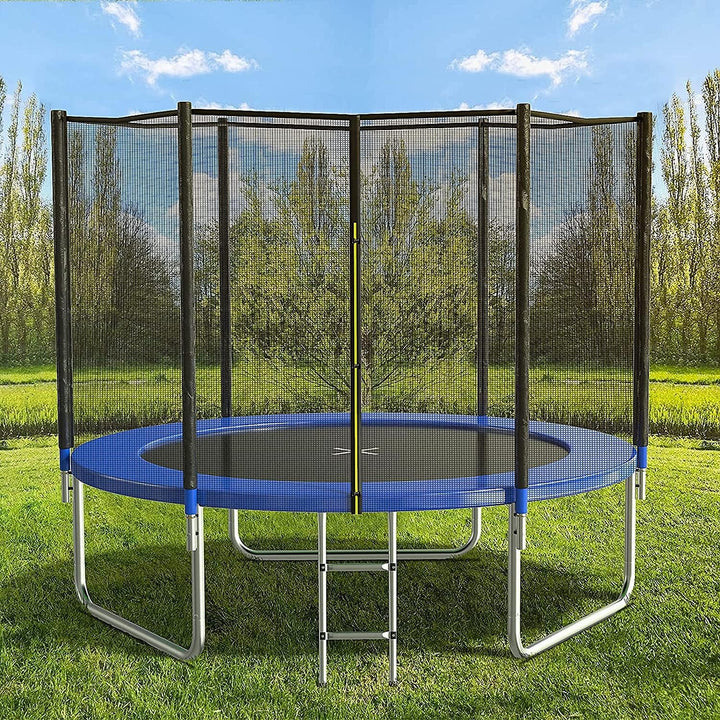8FT 10FT 12FT 14 FT 15FT Trampoline with Safety Enclosure Net，Outdoor Trampoline with Basketball Hoop, Heavy Duty Jumping Mat and Spring Cover Padding for Kids and Adults, Storage Bag and Ladder