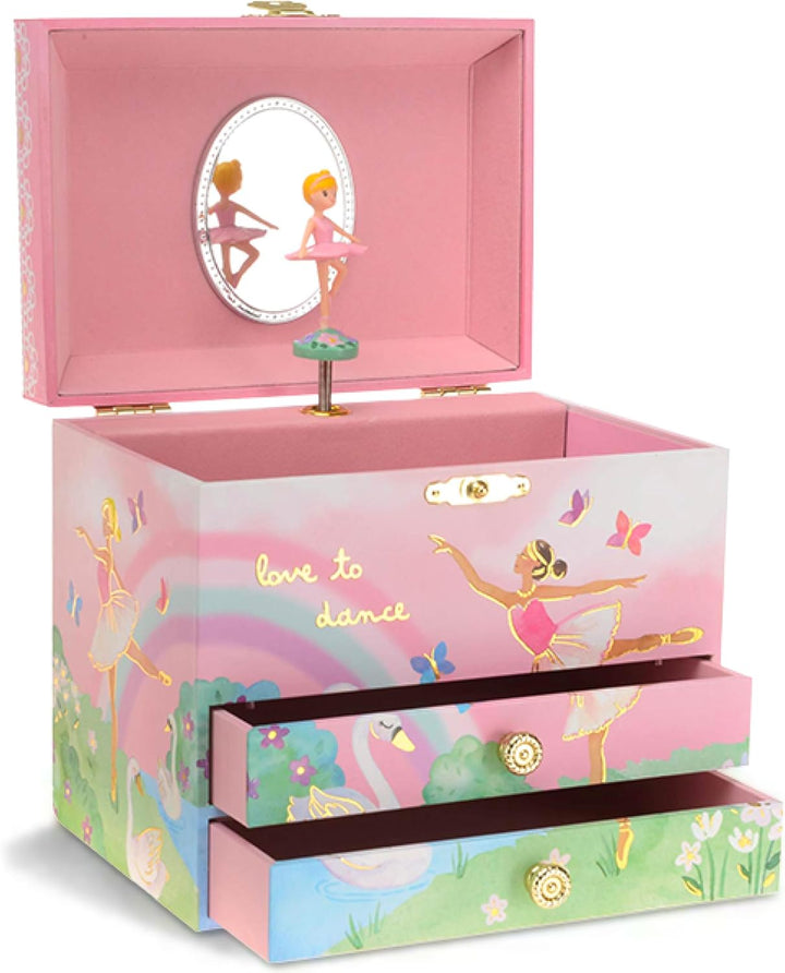 Enchanting Unicorn Musical Jewelry Box for Girls - Sparkling Rainbow Design Music Box with 2 Pullout Drawers to Store Earrings, Necklace and Bracelets - Plays the Beautiful Dreamer Tune
