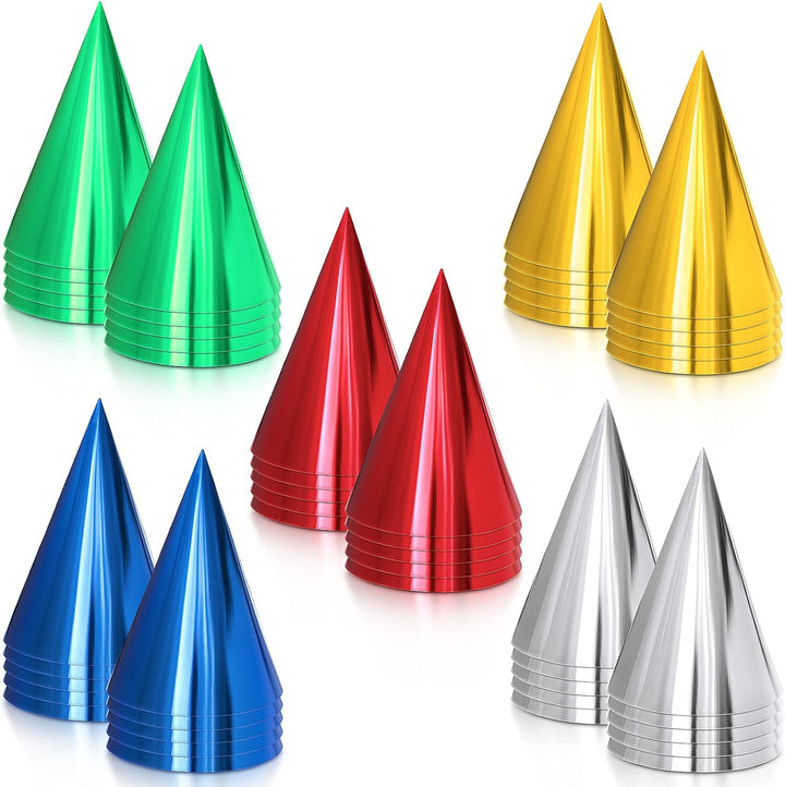 Colorful Birthday Party Hats Cone Hats for Adults Metallic Foil Cone Headwear