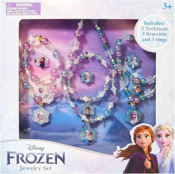 Girls Jewelry Set - Dress up Toy Jewelry Box Set with Bead Necklaces, Bracelets, and Rings - Frozen Play Accessories - Ages 3+