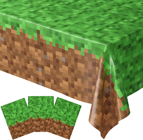 Pixel Miner Table Cover (Pack of 3) - 54"X108" XL - Gamer Party Supplies, Mining Craft Party Decorations