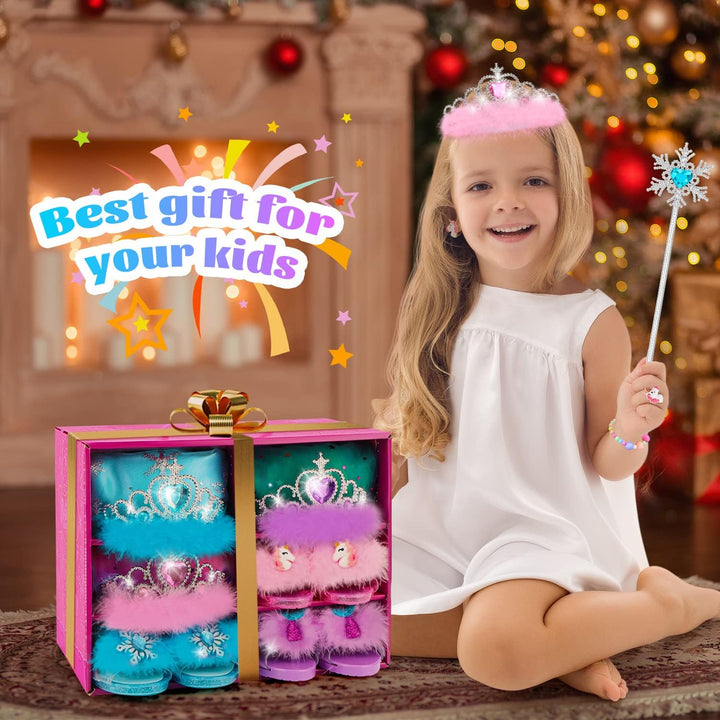 Princess Dress up Shoes Set, Girls Dress up Toys Toddler Jewelry Boutique Kit, 3 Themes of Unicorn Mermaid Ice Princess Costumes Set, Pretend Play Gifts for Little Girls Aged 3-6 Years Old