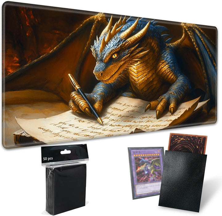 TCG Playmat Board Game Mat plus 50 Pcs Card Sleeves, 24 X 14 Table Mats Game Mousepad with Soft Surface Non-Slip Base for MTG RPG CCG Trading Card Game Playmats, Green Frog