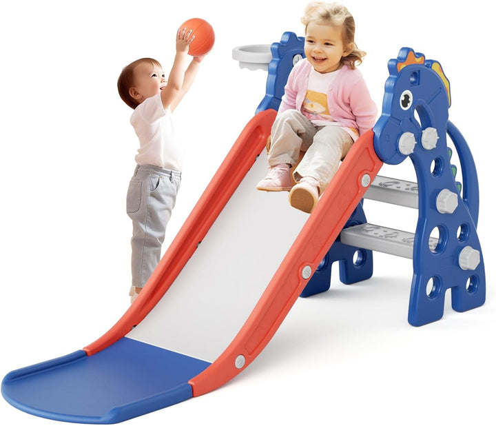Toddler Slide for Indoor & Outdoor Play with Basketball Hoop, Anti-Slip Steps, 46.8In Baby Climber (Pink)