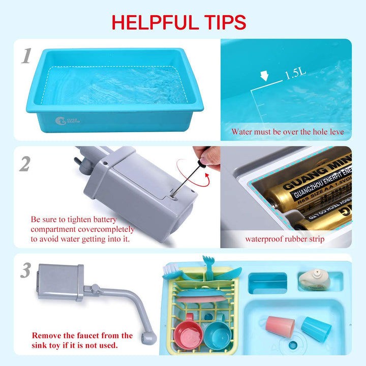 Color Changing Kitchen Sink Toys, Children Electric Dishwasher Playing Toy with Running Water, Upgraded Faucet, Automatic Water Cycle System Play House Pretend Role Play Toys for Boys Girls