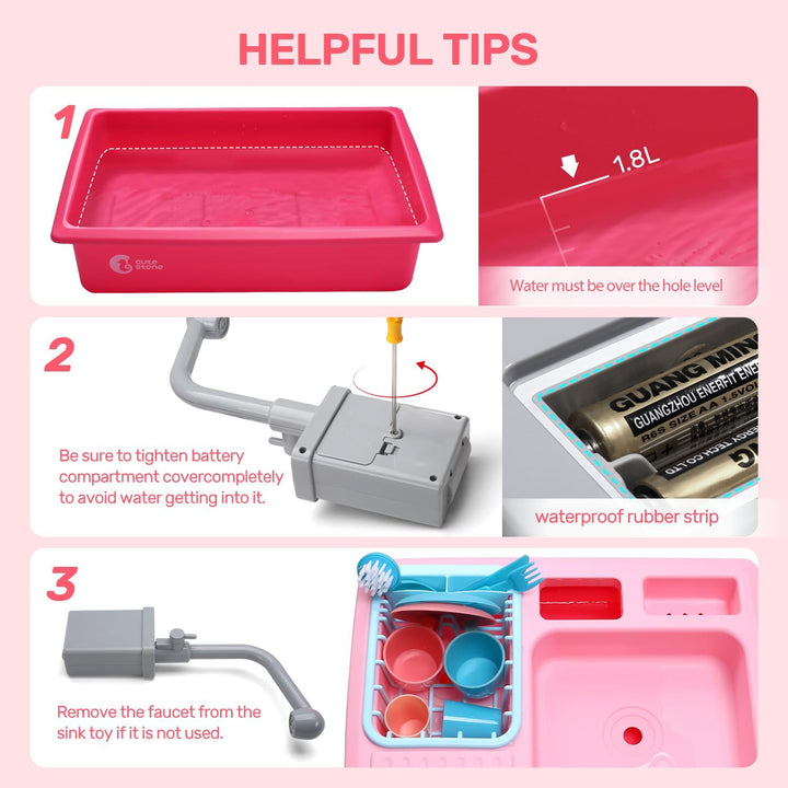 Color Changing Play Kitchen Sink Toys, Children Electric Dishwasher Playing Toy with Running Water,Upgraded Real Faucet and Play Dishes,Pretend Role Play Toys for Kids Boys Girls