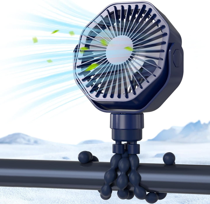 Portable Stroller Fan with Flexible Tripod, 3 Speeds Rechargeable Handheld Personal Fan, 360 Rotate Battery Operated Clip on Fans for Car Seat Crib Bike Treadmill Black