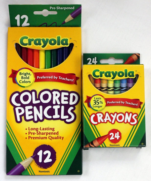 12Ct  Colored Pencils Pre-Sharpened & 24Ct  Crayons Basic Bundle