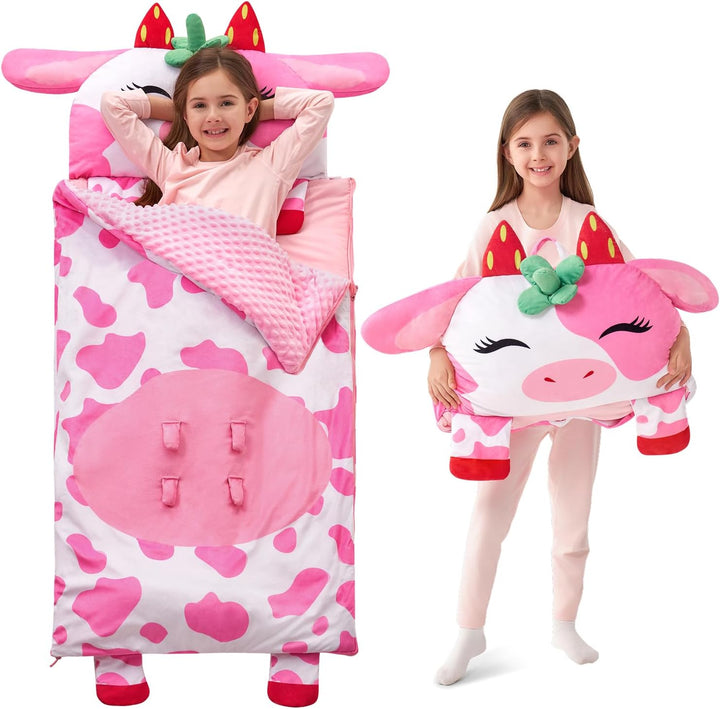 Toddler Sleeping Bag for Kids Ages 3+ Nap Mat for Preschool with Pillow & Blanket Sleeping Mats for Kids Daycare Plush Slumber Bag for Boys Girls Kindergarten Birthday Gift