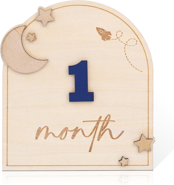 Wooden 3D Baby Monthly Milestone Cards Monthly Milestone Discs Newborn Photography Props Baby Announcement Sign Baby (BBL1)