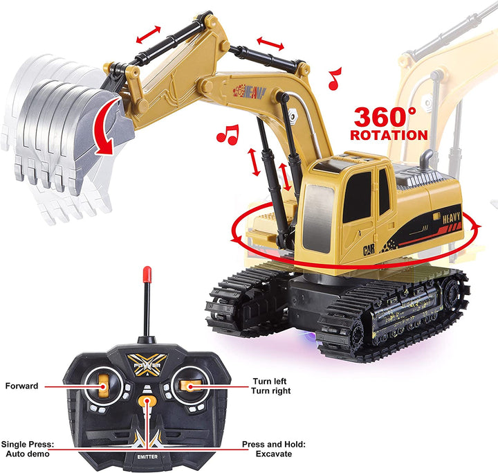 2 PCS Remote Control Construction Vehicle Toy Set, Friction-Powered RC Excavator & RC Dump Truck with Lights and Sounds for Imaginative Play, Birthday Gifts for Toddlers Boys Girls