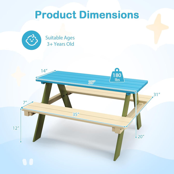 Kids Picnic Table, Acacia Wood Kids Outdoor Table with Benches, Toddler Patio Furniture Set for Backyard, Garden, Lawn, Gift for Boys Girls 3+ (Green)