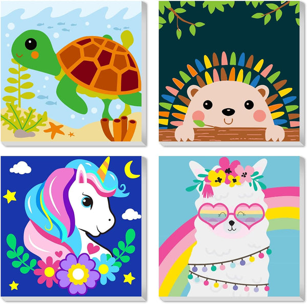 Framed 4 Pack Paint by Number for Kids, Paint by Numbers for Kids Ages 8-12, Paint by Numbers Kits Children Beginner, DIY Acrylic Oil Painting for Home Wall Decor (8X8Inch)