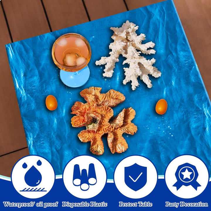 2 Pack Beach Party Decorations - Ocean Waves Plastic Tablecloth for Pool Party Decorations - Sea Water Print Table Cover for Summer Birthday Beach Theme Blue Backdrop Banner