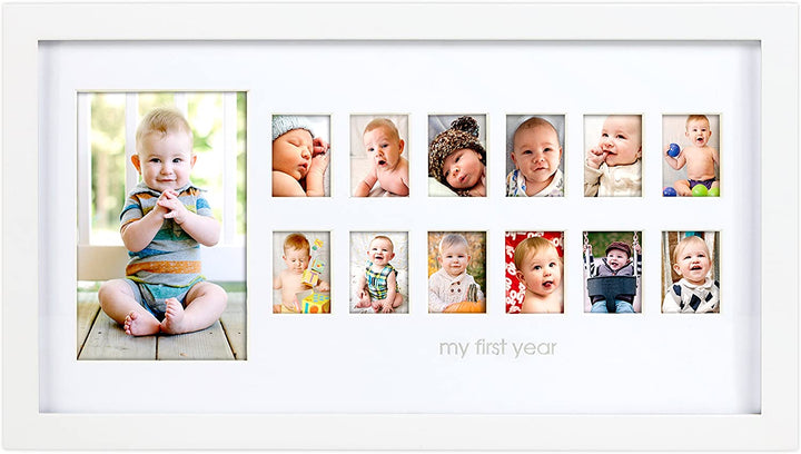 My First Year Picture Frame, Baby'S First Twelve Months Photo Collage and Gender Neutral Keepsake, Ideal for Baby Shower, New Mom Gift and Nursery Decor, Distressed Wood