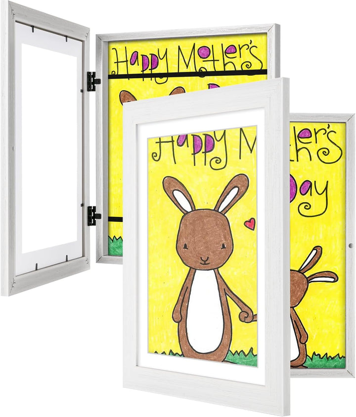 3Pack Kids Art Frames Natural Woodgrain, 10X12.5 Child Artwork Frame without Mat Changeable Front Opening, 8.5X11 Frame with Mat, Children Storage Frame Holds Crafts, Drawing, Art Project, Schoolwork