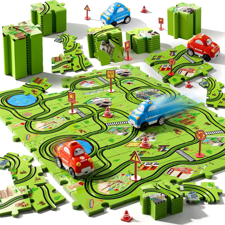 64 PCS Puzzle Track Car Set Toys for Kids Boys, Toddler Toys Gifts for 3 4 5 Year Old Boys, Floor Puzzle Tracks Car for Boys Ages 3-5 4-6, for 3 4 5 6 Year Old