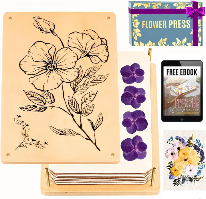 Wooden Flower Press for Adults and Teens - Includes Expert Video Tutorials - Large Flower Press Kit 10.8" X 6.9" - Gift-Ready Packaging Ideal for Arts and Crafts Lovers