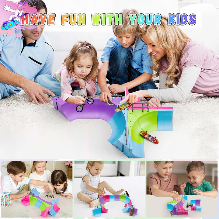 Finger Skateboards Ramp Set,Mini Fingerboard Rail Kit with 12 Ramps,2 Fingerboards,1 Finger Bike, Finger Toy for Kids Adults,Ultimate Skatepark Training Props - Fingerboard Skate Set