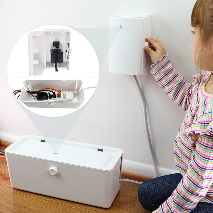 Power Strip Cover Box - Effectively Baby Proofs Power Strip with Patented Dual Lock. Convenient Side Openings for Cords & Cables. Protects Small Hands & Fingers