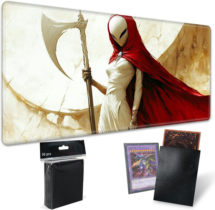 TCG Playmat Board Game Mat plus 50 Pcs Card Sleeves, 24 X 14 Table Mats Game Mousepad with Soft Surface Non-Slip Base for MTG RPG CCG Trading Card Game Playmats, Green Frog
