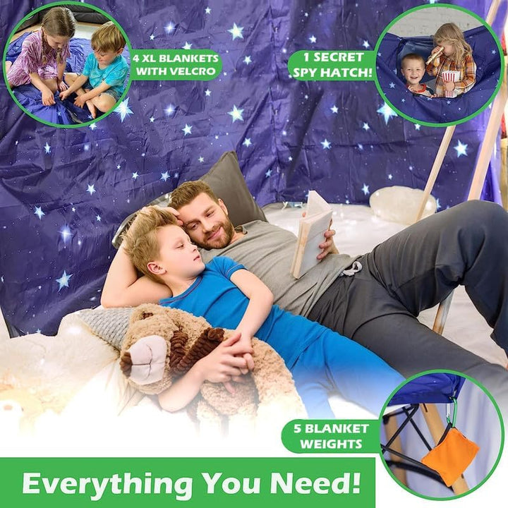 Blanket Fort Building Kit for Kids 4-8 8-12+ - Make a Portable Playhouse, Play Tent. Build a Fort Making Kit/Builder Blankets - Ultimate Indoor/Outdoor Play for Girls/Boys Toys Age 3-12