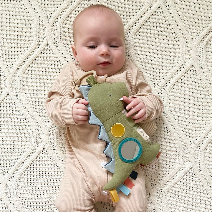 Bitzy Traveler Car Seat & Stroller Toy for Babies – Developmental Sensory Toy Features Crinkle & Rattle Sounds & Multiple Textures –Hanging Travel Toy for On-The-Go Entertainment (Dinosaur)