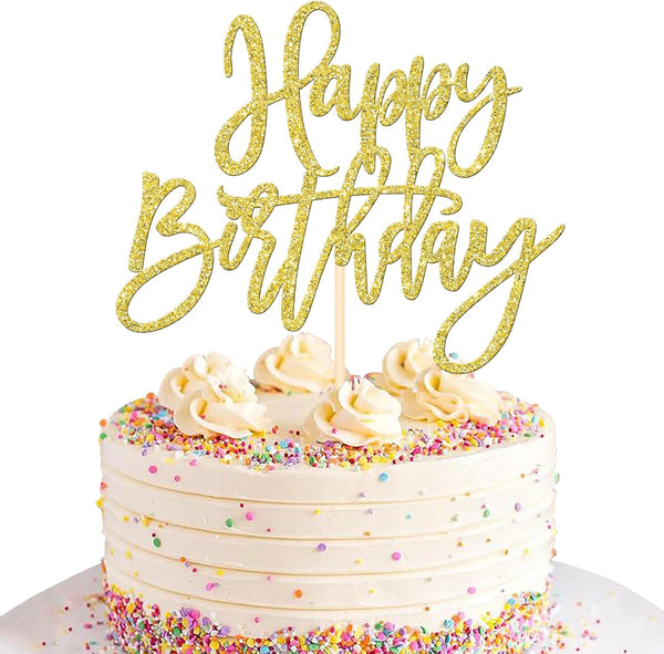 1 PCS Gold Happy Birthday & Anniversary Cake Topper