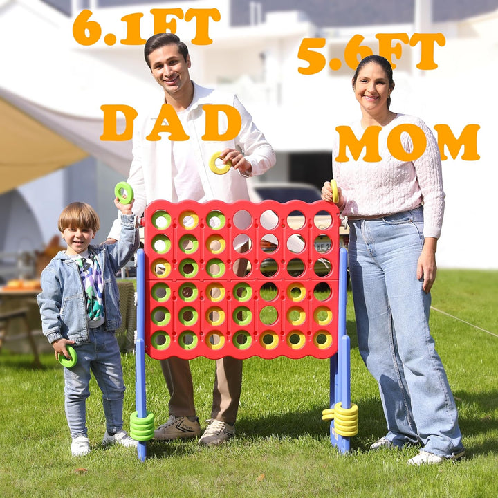 Jumbo 4 in a Row Game, 4-To-Score Giant Game Set with Adjustable Height (2.5-3.5 FT) for Kids & Adults, Indoor/Outdoor Connect Game with Quick-Release Slider, Perfect for Family and Party Games