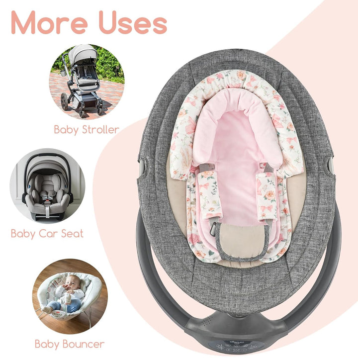 Baby Car Seat Head Support for Newborn,  2 in 1 Infant Car Seat Head Body Support with Strap Pads, Soft Stroller Cushion Pillow Insert for Girls, Fits for Stroller, Swing, Pink Floral