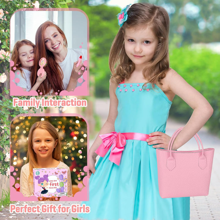 Play Purse for Little Girls, 35PCS Toddler Travel Purse with Handbag, Writing Tablet, Camera, Wallet, Fake Makeup, Girl Toys Includes Phone, Eye Mask, Pretend Play Toys for Girls Ages 3+