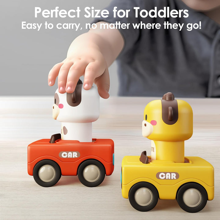 Press to Go Car Toys for Toddlers 1-3, Baby Animal Racing Cars, Infant Play Vehicle Set, Baby Push Go Friction Car Toys for 6-9-12-18 Months, 1St Birthday Gifts for 1-2 Years Old Boys