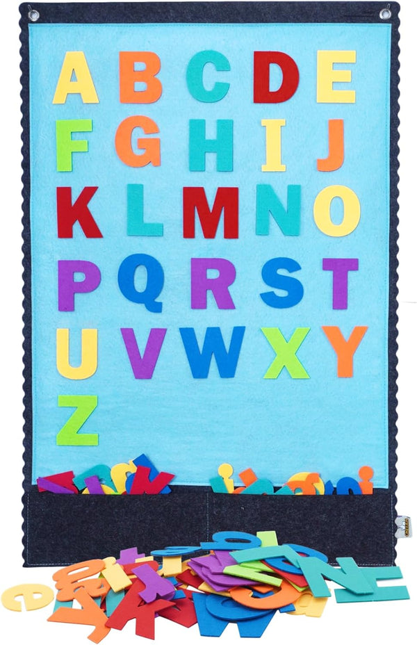 Felt Board - Large Flannel Board for Wall, 104 Felt Letters, 32'' X 22'' Interactive Storytelling & Play Learning for Home & Classroom Use(2 Sets of Uppercase&Lowercase Letters)