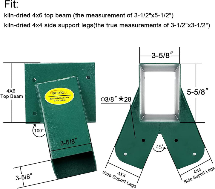 A-Frame 2 Brackets Swing Set Bracket with Mounting Hardware (Green)