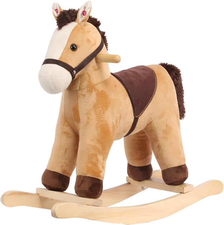 Rocking Horse, Dark Brown Horse Rocker for Toddlers 18M+, Plush Ride on Horse Toy with Realistic Sound,Soft Stuffed Filling, CPC Certified