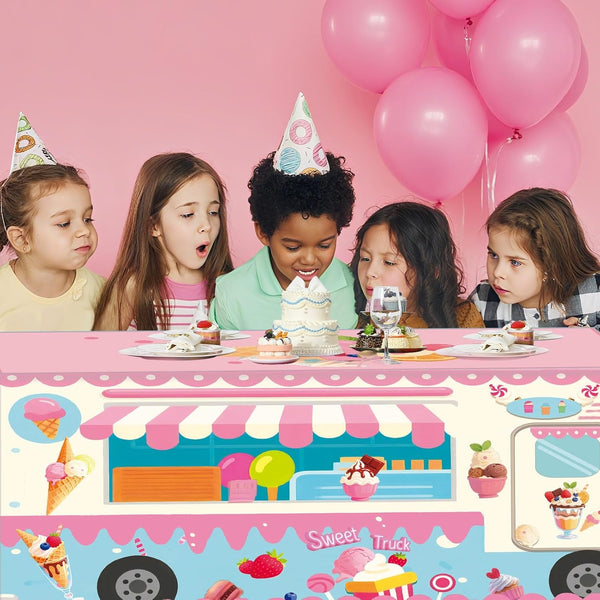 Ice Cream Party Decorations - Disposable Tablecloth for Ice Cream Birthday Party Decorations - Plastic Table Cover for Summer Bar Party Banner,2 Pack