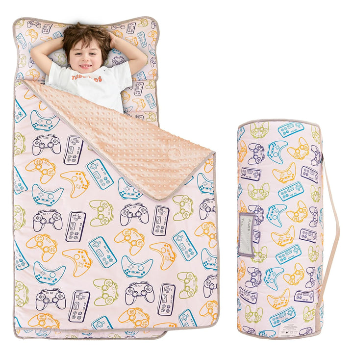 Toddler Kid Nap Mat for Preschool, Girls Pink Princess Slumber Bag, Daycare Sleeping Bag with Pillow and Blanket, Kindergarten Sleep Mat