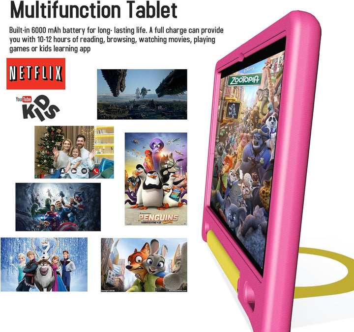 Kids Tablet with Strap, Android 14 Tablet for Kids 10 Inch, Toddler Tablets Octa-Core 64GB 1TB Expandable, Children'S Tablets with Case, Bluetooth Wifi Parental Control Dual
