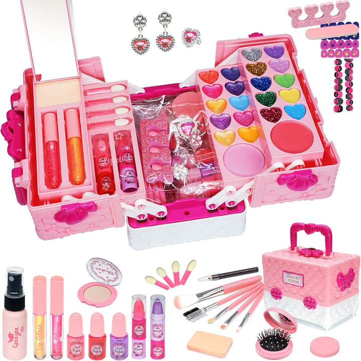 Kids Makeup Kit for Girl - 52 PCS Safe and Washable Makeup for Kids, Real Girls Makeup Kit, Toddler Makeup Kit with Cosmetic Case, Girls Toys Age 4-12, Princess Toys Birthday Gifts for Girls
