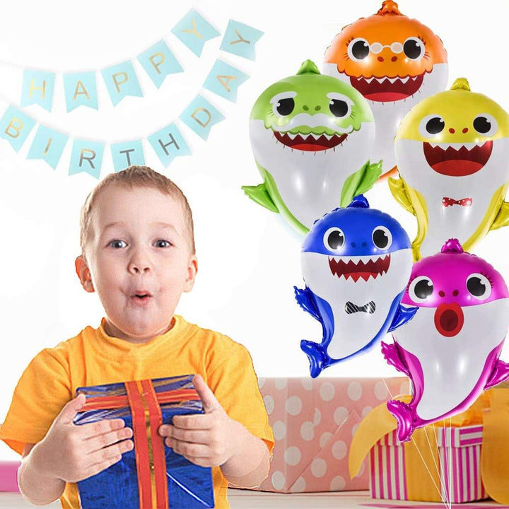 Shark Birthday Party Decorations for Boys and Girls, 26” Cartoon Helium Balloons XL for Baby Birthday Party with 9 Pcs 18” round and Star Ocean Theme Balloons, Shark Party Decorations (14 Pcs)