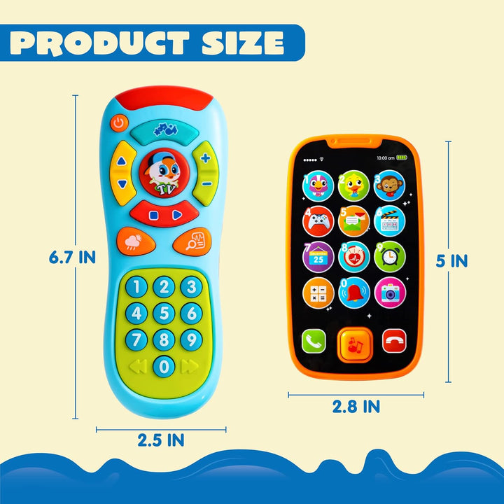 Baby Learning Phone and Remote Toy for Toddler, Fun Smartphone Toys with Music for Infants, Boys or Girls, Holiday Stocking Stuffers, Kids Birthday Gift, Easter Basket Stuffers