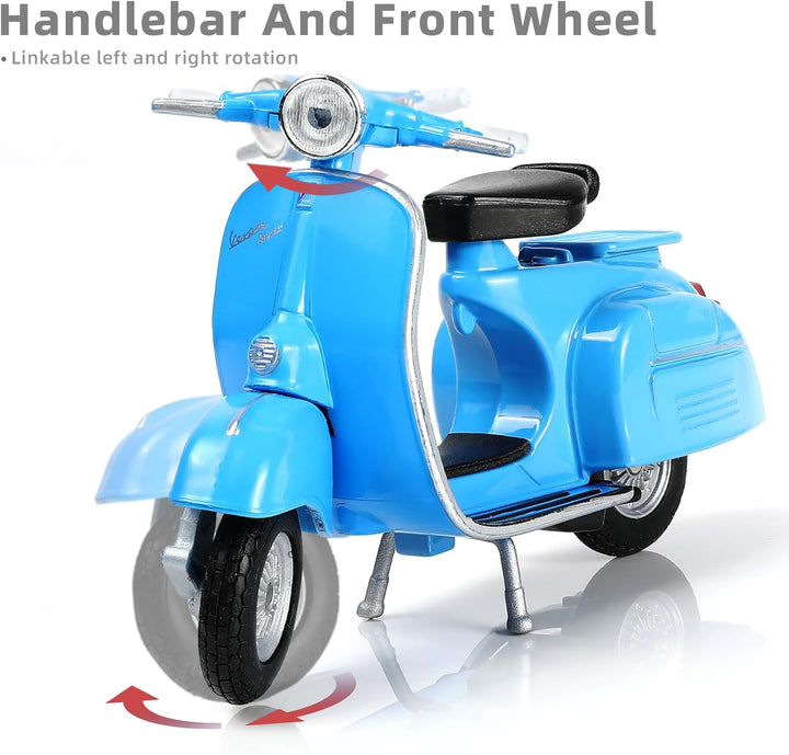 1/18 Scale Vespa 150CC Moped Figurine Static Mini Scooter Model Toy Roman Holiday Collection Souvenir Figurine Simulation Motorcycle Toy Cake Topper Gift for Adult Kid Boy (Blue Color)