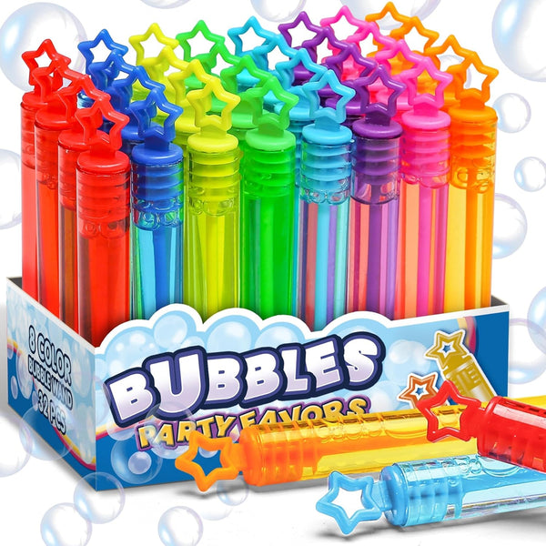 32 Pcs 8 Colors Neon Bubbles Party Favors for Kids, Mini Star Bubble Wand Bulk in Gift Box as Goody Bags Stuffer, Classroom Giveaways, Carnival Prizes Toy, Birthday Treats, Party Supplies for Toddlers