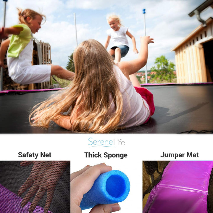 8FT 10FT 12FT 14 FT Trampoline Outdoor – Heavy-Duty Backyard Trampoline for Kids and Adults with Wide Jumping Surface, Stable L-Shaped Legs, Safety Net, ASTM Approved, Supports 264 Lbs